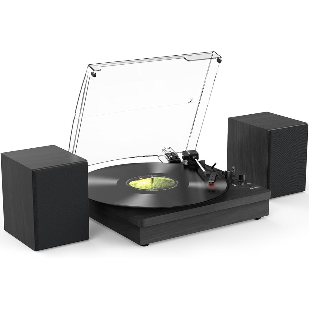 Vinyl Turntable with Stereo Speakers, Bluetooth, AUX,‎ RCA Out, Black